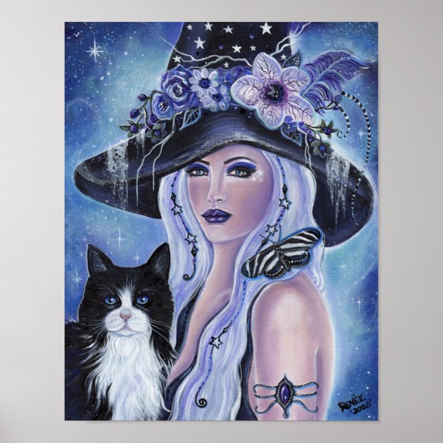 Poster Witch with tuxedo cat art by Renee L. Lavoie (Frente)