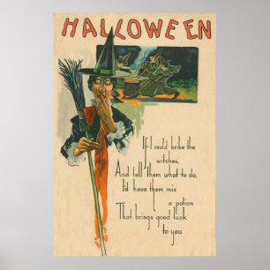 Poster Witchcraft da Noite de Bruxa Cauldron Broom