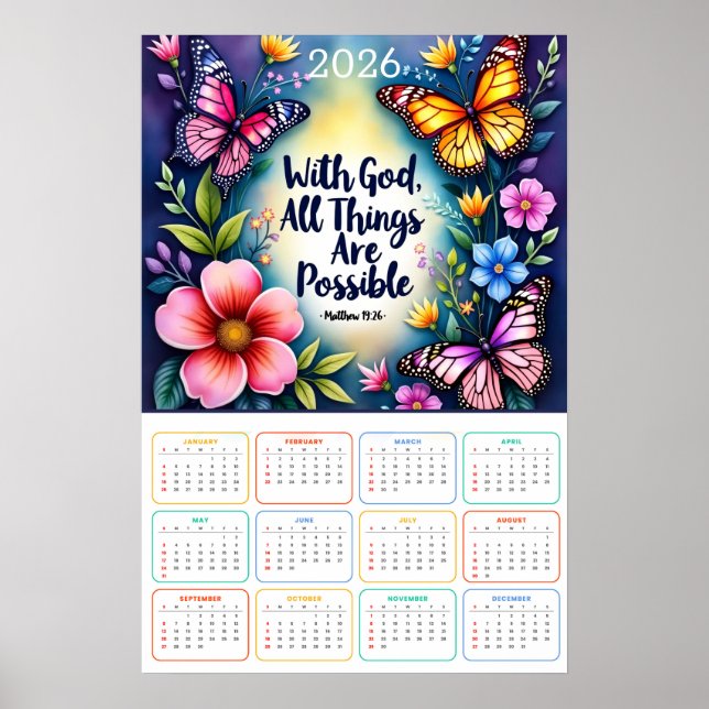 Poster With God, All Things Are Possible 2026 Calendar  (Frente)