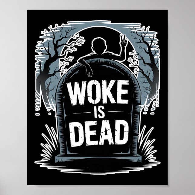 Poster Woke é Morto Halloween Graveyard Retro Horror Zomb (Frente)