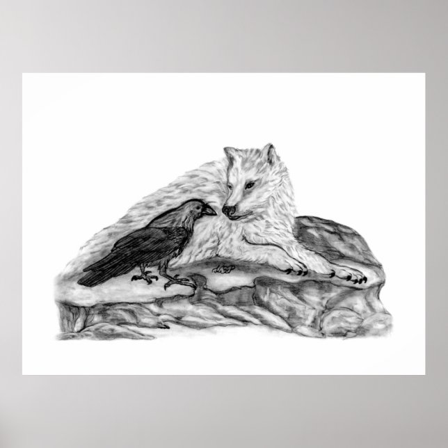 Poster Wolf and Raven black and white design (Frente)
