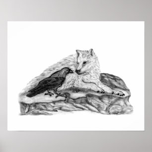 Poster Wolf and Raven black and white design