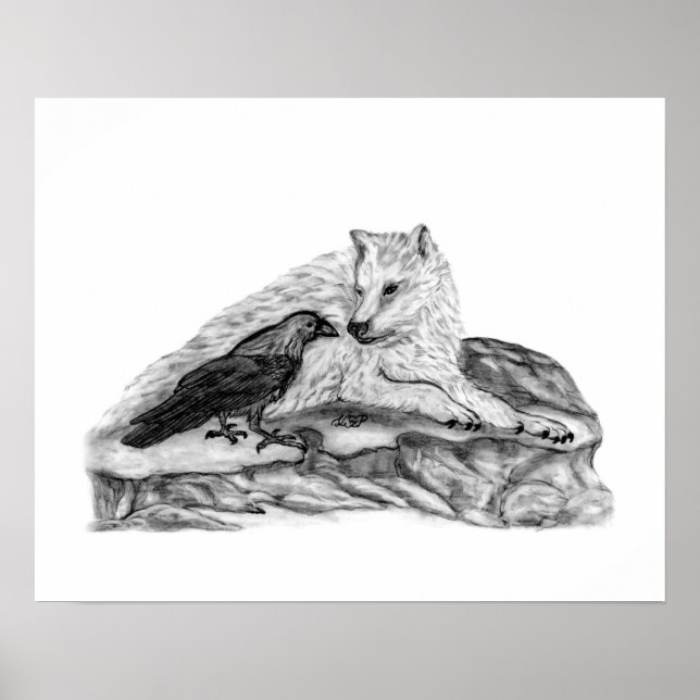 Poster Wolf and Raven black and white design (Frente)