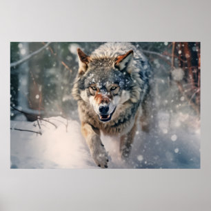 Poster Wolf Animal Wilderness Arte Colorida Muralha