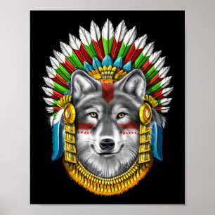 Poster Wolf Aztec Warrior