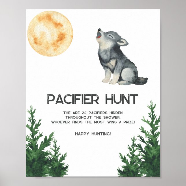 Poster Wolf baby shower - Pacifier hunt game (Frente)