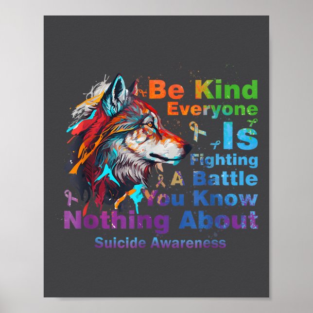 Poster Wolf Be Kind Suicide Awareness Mental Health Suprt (Frente)