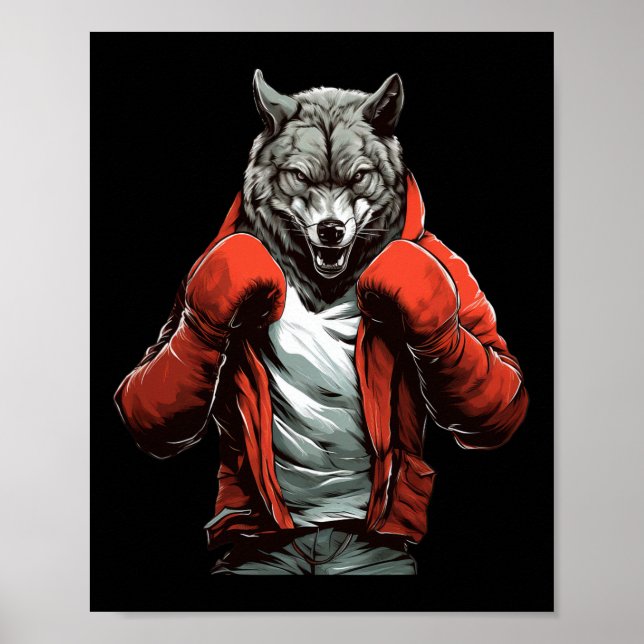 Poster Wolf Boxer Boxing Mixed Martial Arts Kickboxing  (Frente)