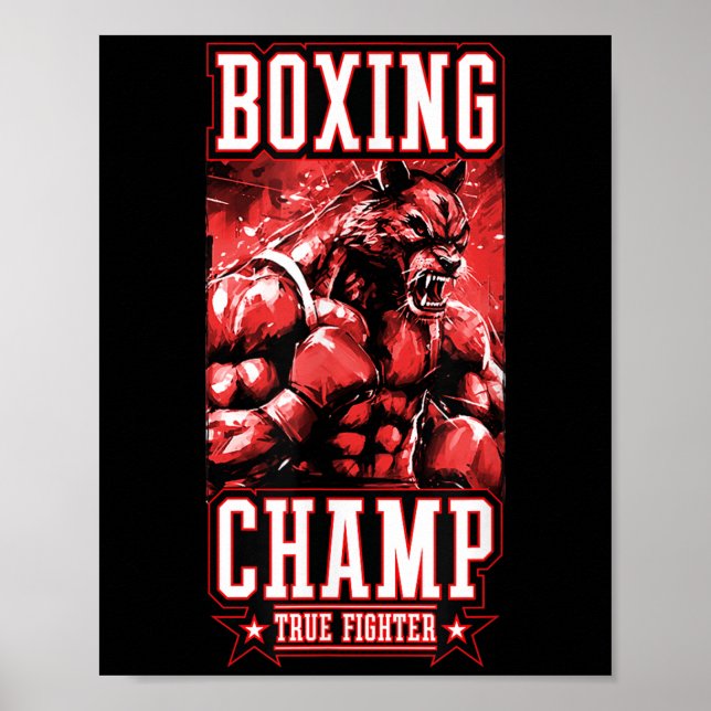Poster Wolf Boxing Champ _ Boxer Fighter Motivation  (Frente)