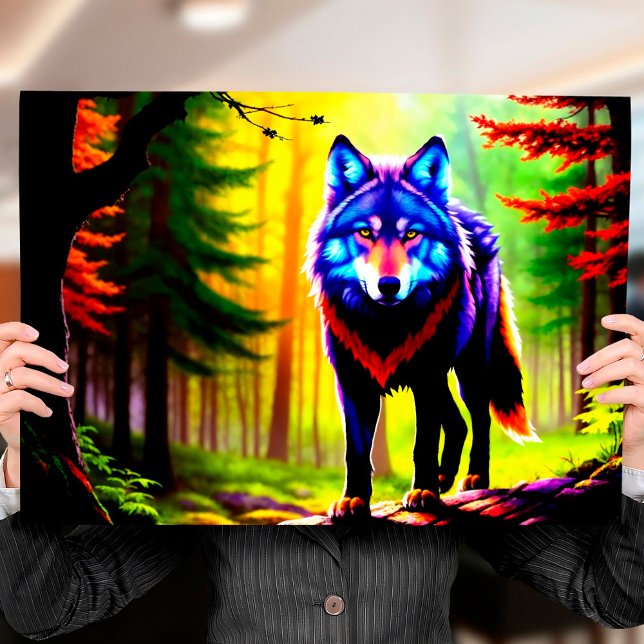 Poster Wolf Bright Forest Animal Neon Dawn Wild (Criador carregado)