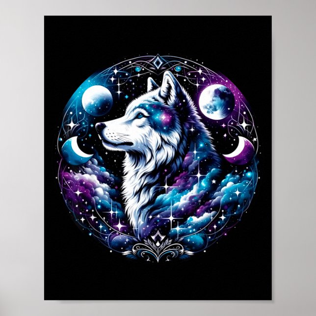Poster Wolf Celestial Dream Night Howling Moon Funny Wolv (Frente)