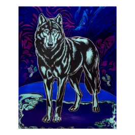 Pôster Wolf Design Glossy Art Poster Blue Purple