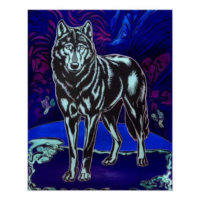 Pôster Wolf Design Glossy Art Poster Blue Purple (Frente)
