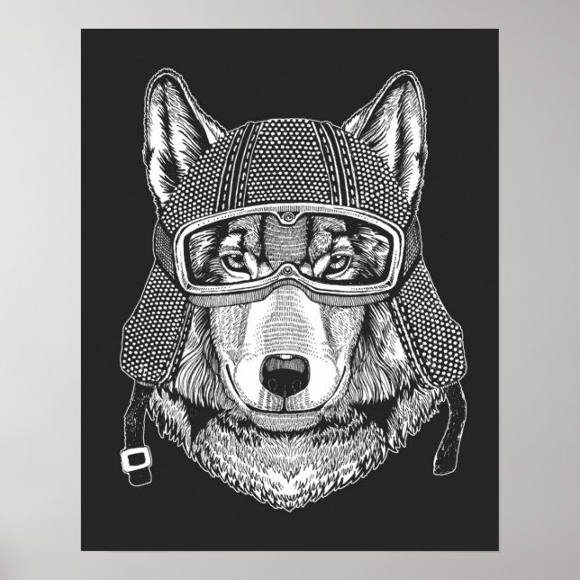 Poster Wolf Dog Motorcycle Rider (Frente)
