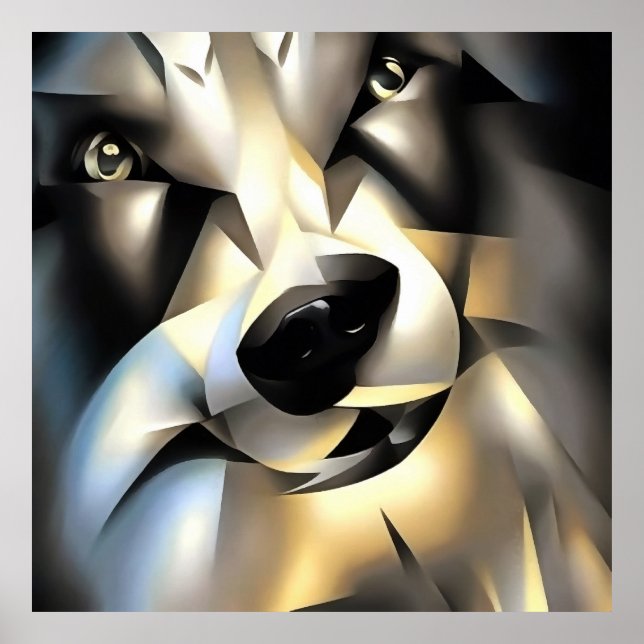 Poster Wolf em Estilo de Arte Geométrico (Frente)