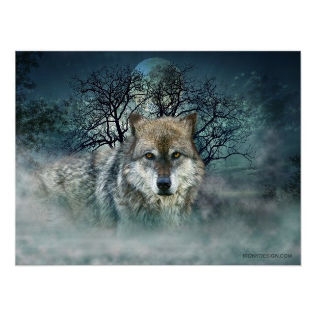 Pôster Wolf Full Moon em Fog (Frente)
