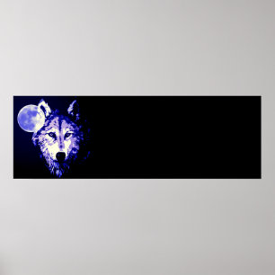 Poster Wolf Fullmoon Blue Black