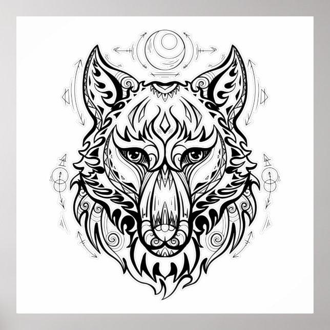 Poster Wolf head with ethnic decorations (Frente)