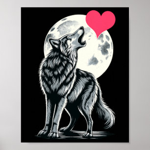 Poster Wolf Holding Heart Dia de os namorados Cute Wolves