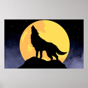 Poster Wolf Howling na lua
