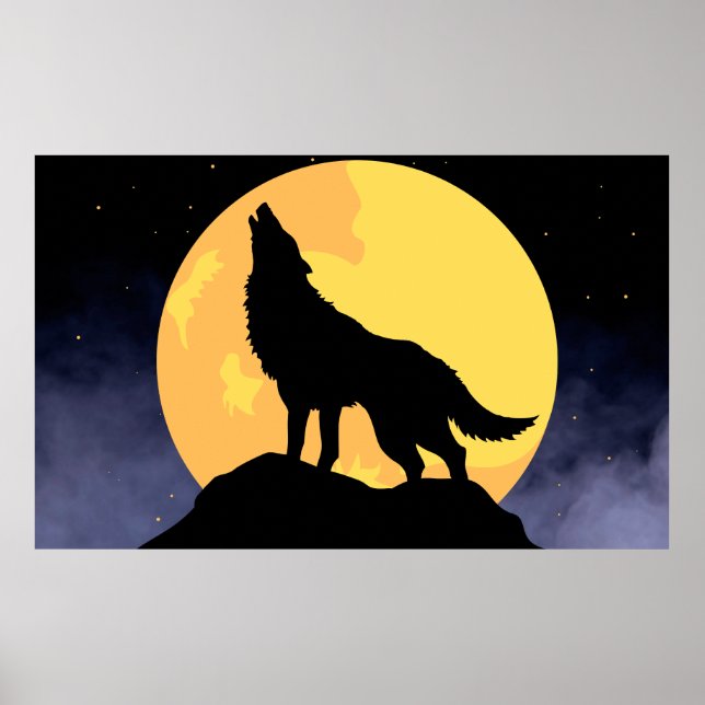 Poster Wolf Howling na lua (Frente)
