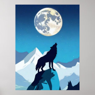 Poster Wolf Howling na lua cheia