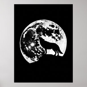 Poster Wolf Howling Silhuetou Contra a Lua Cheia
