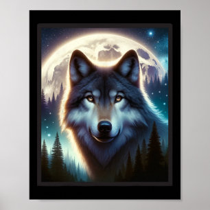 Poster Wolf Icy Moon Galaxy Caçando Cinzas Terrestres Wol