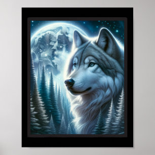Poster Wolf Icy Moon Galaxy Caçando Cinzas Terrestres Wol