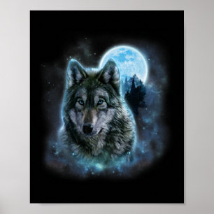 Poster Wolf Icy Moon Galaxy Caçando Cinzas Terrestres Wol