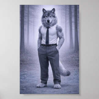 Poster Wolf in Minimal Formal Attire – Silent Forest Port