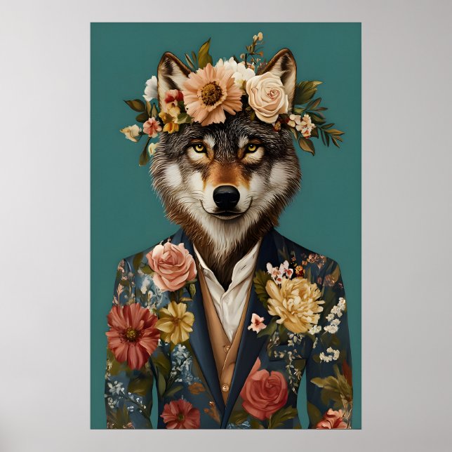 Poster Wolf In Suit Poster, Wolf Portrait, Wolf Oil (Frente)