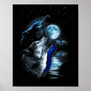 Poster Wolf Moon Lake Wolf Howling Full Moon Wolf Graphic