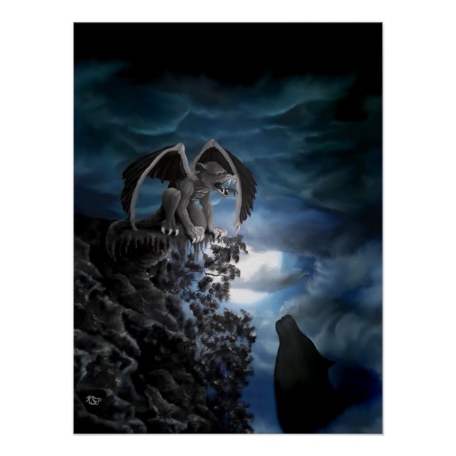 Pôster Wolf Moon - Lobo com Golem (Frente)
