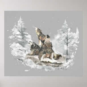 Poster Wolf Pack Howling Winter Song Chorus Animal Art
