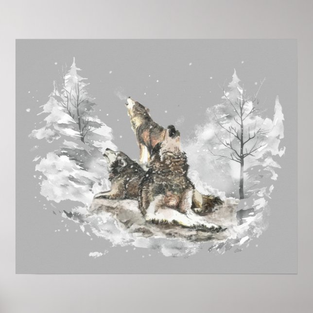 Poster Wolf Pack Howling Winter Song Chorus Animal Art (Frente)