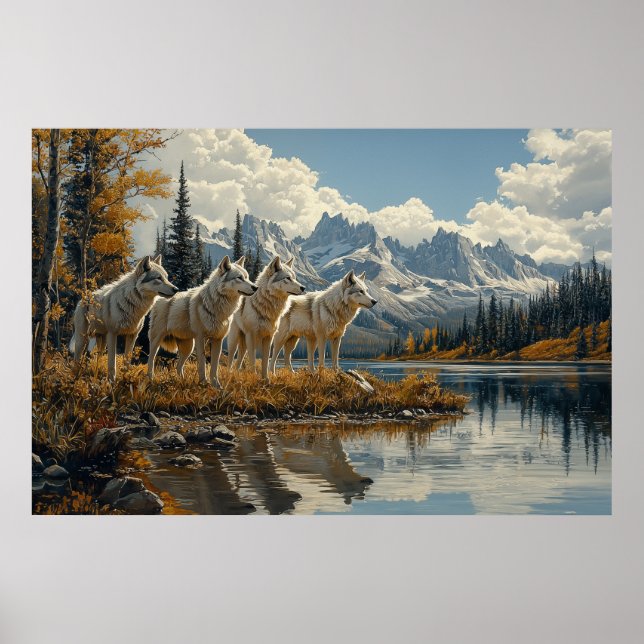 Poster Wolf Pack pelo lago (Frente)