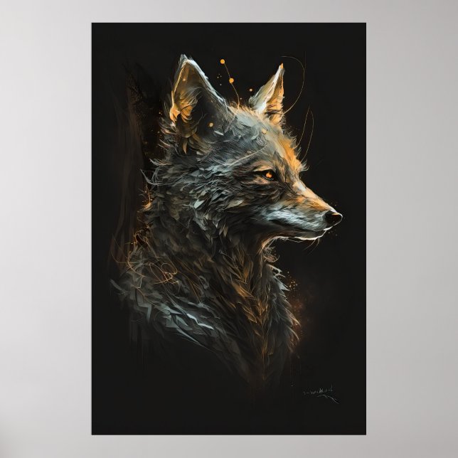 Poster Wolf Portrait Animal Nature Willife Art Painting (Frente)