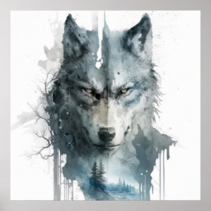 Poster Wolf Portrait Animal Painting Willife Forest