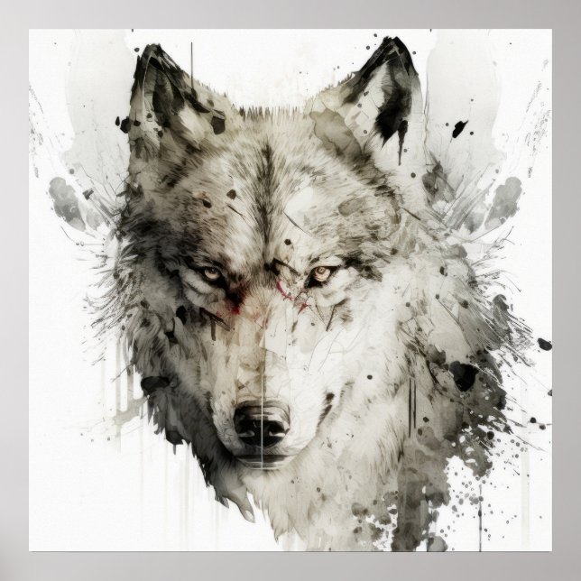 Poster Wolf Portrait Animal Painting Willife Forest (Frente)