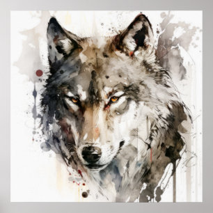 Poster Wolf Portrait Animal Painting Willife Forest