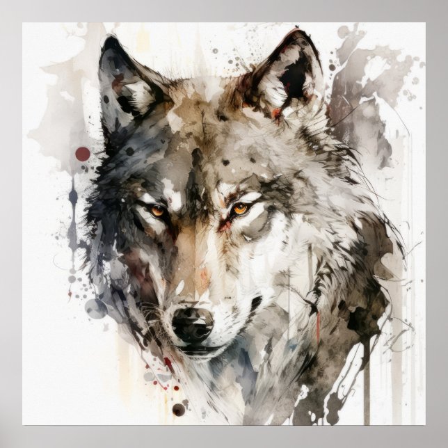 Poster Wolf Portrait Animal Painting Willife Forest (Frente)