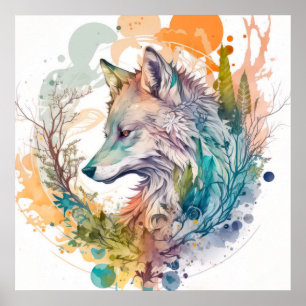 Poster Wolf Portrait Animal Painting Willife Outdoor