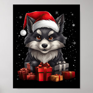 Poster Wolf Santa Claus Hat Natal Snow Xmas Pajama Pa