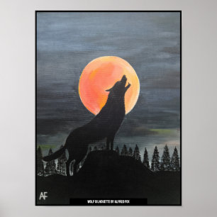 Poster Wolf Silhouette Painting de Alfred Fox