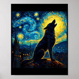 Poster Wolf Starry Night Howling Moon Engraçado Presente