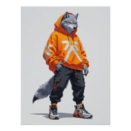 Pôster Wolf Urbano Vibes - Design de Streetwear Fúturísti