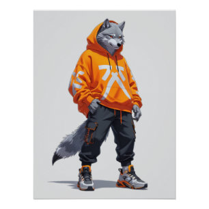 Pôster Wolf Urbano Vibes - Design de Streetwear Fúturísti
