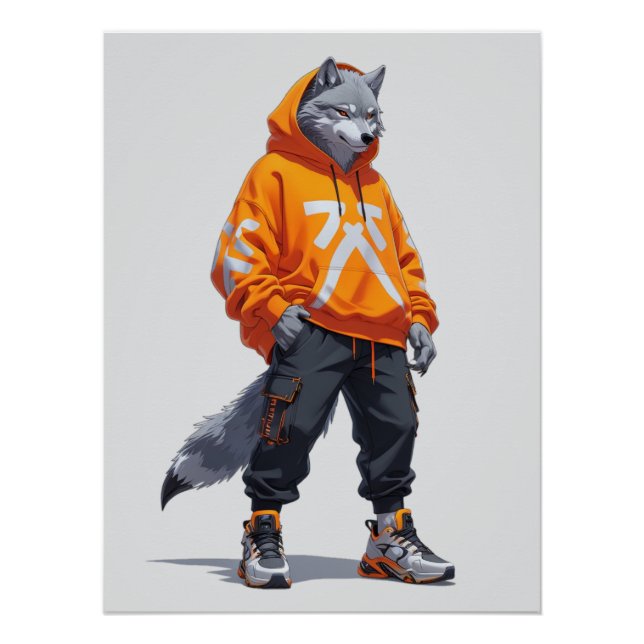 Pôster Wolf Urbano Vibes - Design de Streetwear Fúturísti (Frente)