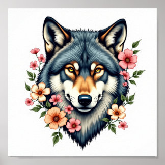 Poster Wolf Vintage Wall Art, Floral, para download